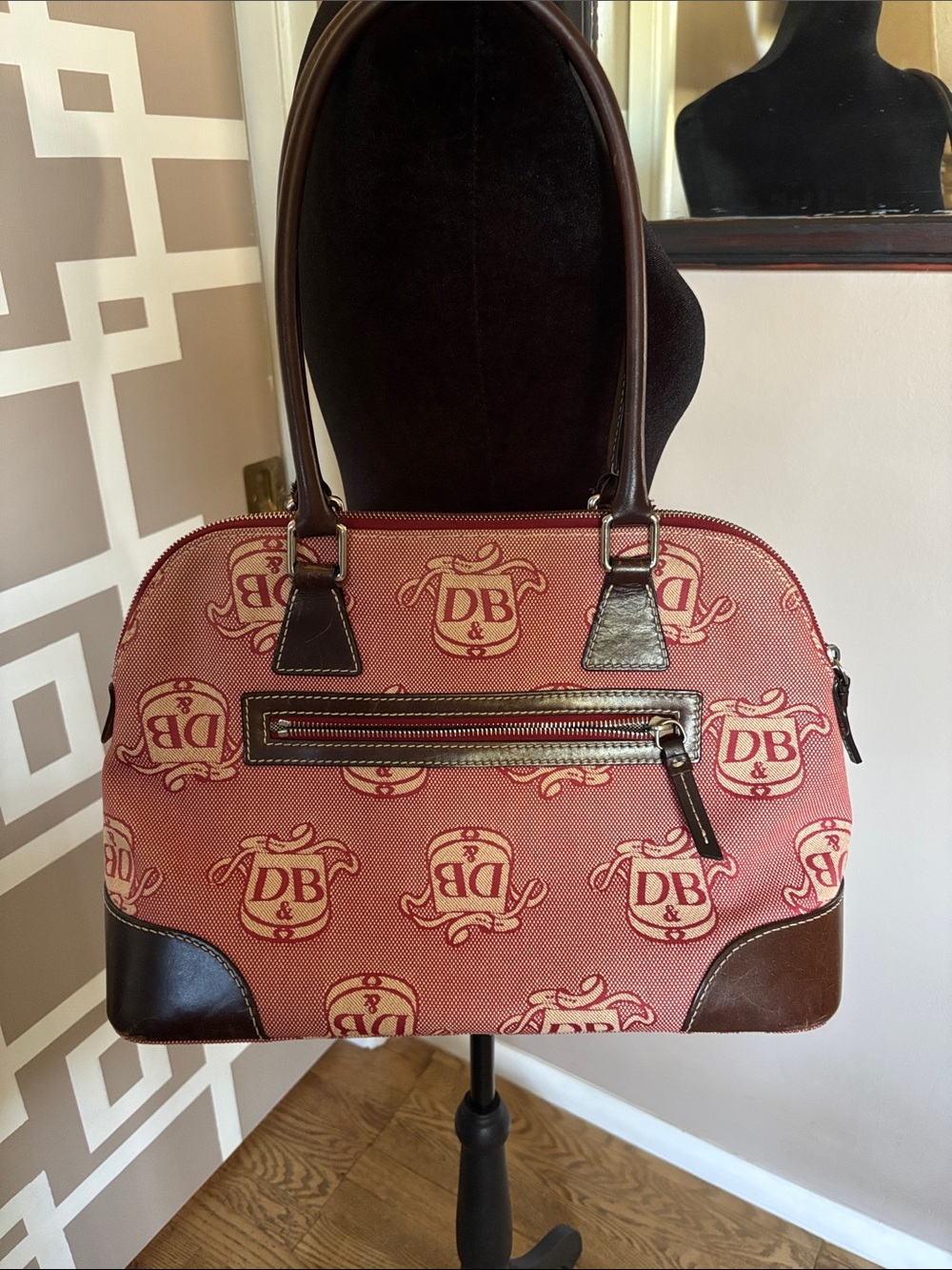 Vintage Dooney & Bourke Red Donegal Crest Domed Satchel, VERY GOOD CONDITION
